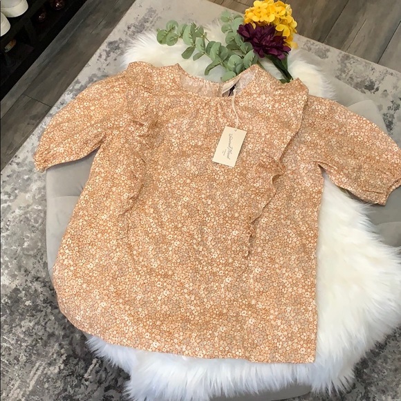 Short Sleeve Puff Sleeve Top W: Ruffle Edge Accent Floral Print Sz SML NEW! FIRM - Picture 3 of 5